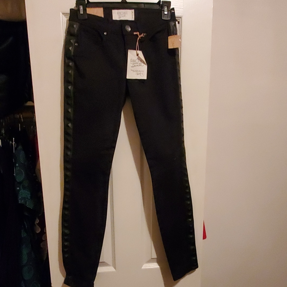 Black Jean with rubber raised tile on side leg